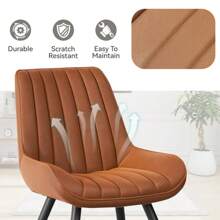 Dining Chairs Set Of 2 | Upholstered Chairs With 5 Cm Seat Cushions • Artificial Fabric Dining Chair • Kitchen Chair With Backrest • Modern Armchair • Metal Legs, Brown - 棕色 - 查看 8