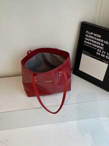 2025 New Soft Leather Large Capacity Tote Bag For Classroom Commuting Handheld, Unique Design Shoulder Underarm Bag. PU Large Capacity Casual Fashion Shoulder Tote Bag Suitable For Girls Daily Use Shoulder Tote Bag - Red - View 5