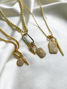 1Pc 分层女士项链，水钻星形吊坠搭配水钻锥形吊坠花篮锁骨链，水钻几何吊坠项链，长锥形吊坠搭配水钻高端吊坠串珠项链，高端独特，分层堆叠，适合女性在高端场合佩戴。 - 彩色 - 查看 2