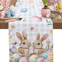 1PC Easter Table Runner Bunny Egg Tablecloth Spring Floral Grey Buffalo Plaid Dresser Scarf Kitchen Table Decoration Easter Holiday Dinner Party Coffee