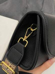 Vintage Chic Wide Strap Shoulder Square Bag - Stylish Solid Color Flap Crossbody Purse With Adjustable Strap For Women - Perfect For Daily Use And Travel - Black - View 8