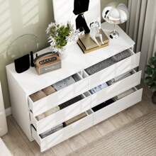 6 Dresser For Bedroom, High Gloss Dresser Organization And Storage Drawer Dresser, Makeup Organizer Dresser With Ample Storage Space, Modern Dresser For Bedroom, Hallway, Office - White - View 2
