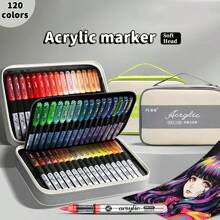 120-Color Direct-Liquid Acrylic Marker Pens With Brush Tips, Portable Carrying Case, Suitable For Wood, Canvas, Stone, Rock Art, Glass, Ceramics, Student Painting, Art & Craft DIY