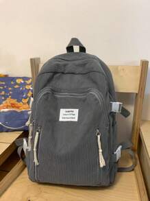 Jednoczęściowy plecak dla chłopców i dziewcząt z tkaniny sztruksowej, modny, swobodny, college'owy, świeży i prosty, plecak studencki, zapięcie na zamek błyskawiczny, odpowiedni do codziennego użytku o każdej porze roku