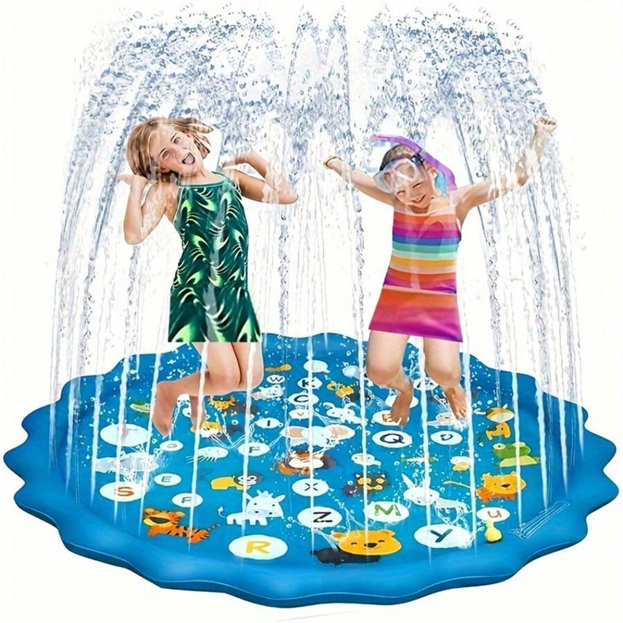 HUHUJIA Extra-Large 39" Splash Pad & Kiddie Pool - Colorful Alphabet & Animal Spray Toys, Durable PVC, Ideal For Ages 3-5, Portable Summer Fun For Backyard & Lawn, Cartoon Spray Mat, Educational Toys, Letter Learning, Summer Play, Backyard Fun, Lawn Play