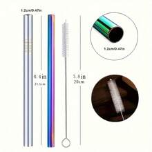 4/6pcs Wide 12mm Stainless Steel Metal Boba/Bubble Tea Straws Set - High Quality Polished Reusable & Easy To Clean, Suitable For Boba/Smoothies/20oz Cups - Great For Thick Drinks & Slushies (Silver/Colored),School Supplies