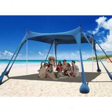 Osoeri Beach Tent, Camping Sun Shelter UPF50+ With 8 Sandbags, Sand Shovels, Ground Pegs & Stability Poles, Outdoor Shade Beach Canopy For Camping Trips, Fishing, Backyard Fun Or Picnics - Navy Blue - View 1