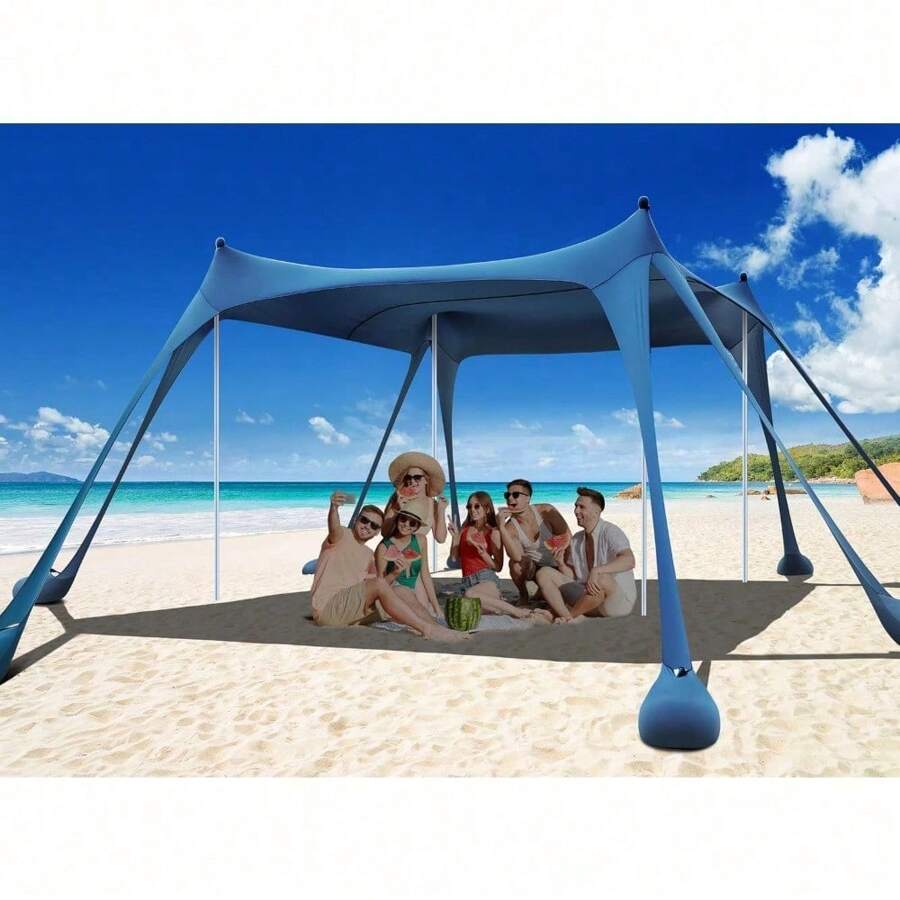 Osoeri Beach Tent, Camping Sun Shelter UPF50+ With 8 Sandbags, Sand Shovels, Ground Pegs & Stability Poles, Outdoor Shade Beach Canopy For Camping Trips, Fishing, Backyard Fun Or Picnics - Navy Blue - View 1