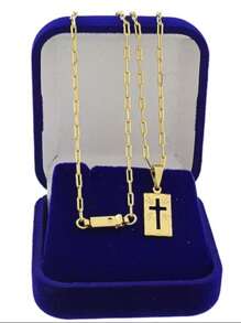 Corrente Cordão Infantil Banhado a ouro 18K Pingente Plaquinha - Ouro amarelo - Visão 1