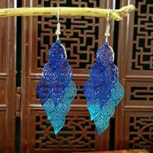 新款波西米亚风 1 对时尚简约波西米亚流苏挂钩，镂空蓝叶长耳环，母亲节、节日、生日礼物、日常佩戴、精美珠宝、女士耳环 - 藏蓝色 - 查看 5