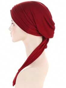 1pc Solid Color Linen Crystal Stripe Long Tail Turban Hat, Cancer Headscarf For Women Halloween - A - View 11
