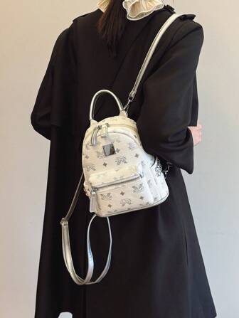 1 件，（8.3 英寸 * 7.5 英寸 * 3.9 英寸）优雅女士时尚背包，多口袋，手提包，单肩包，迷你钱包，防刮耐磨材质，适合购物、约会、派对、工作通勤，可调节肩带，时尚简约休闲米色女士背包