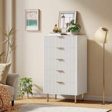 CuisinSmart Fluted 5 Drawer Dresser For Bedroom, 48 Inch Modern Chest Of Drawers,Large Wood Drawer Organizer For Bedroom,Living Room,Hallway - 白色 - 查看 3