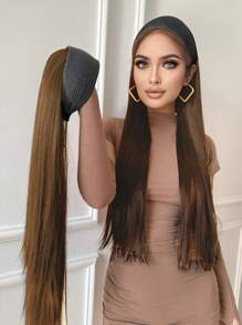 Synthetic Hair Band With Long Straight Extensions With Twisted Braids,Light Brown Color, Natural Half Wig Hair Accessory - Light Brown - View 9