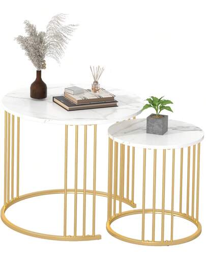 Nesting Coffee Table Set Of 2, Round Table, Morden End Side Table Night Stand For Bedroom Dining Room
