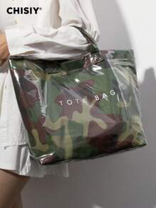 One-Of-A-Kind Fashionable Minimalist Camouflage Pattern Special Material Plastic Elegant Bucket Bag, Versatile And Charming Ladies' Commuter Bag, Suitable For Work, Shopping, Holiday, Travel, Daily Gathering, Gift For Valentine's Day, Autumn/Winter Handbag - xanh quân đội - Xem 3