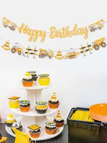 一套工程车主题生日易拉宝，生日装饰横幅，生日背景装饰，生日房间装饰，生日礼物派对用品 - 工程車 - 查看 5