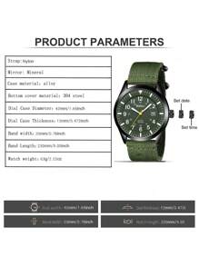 BIDEN 1 pieza Reloj deportivo de moda para hombres, reloj de cuarzo analógico para hombres, calendario digital árabe fácil de leer, reloj con correa de nailon luminosa y resistente al agua - Verde militar - Ver 12