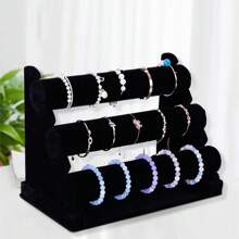 3Layers Black Velvet Jewelry Bracelet Chain Watch Bangle Holder T-Bar Rack Jewelry Organizer Hard Display Stand Jewelry Display Racks Tabletop Organizer - Multicolor - View 3