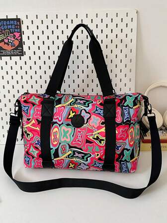 新款跨境ins时尚旅行包韩版联名涂鸦学生大容量酷旅行健身旅游背包