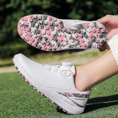 1 par professionella golfskor för kvinnor, vit och rosa färgkombination, eleganta och moderiktiga för vardagsbruk och golfaktiviteter