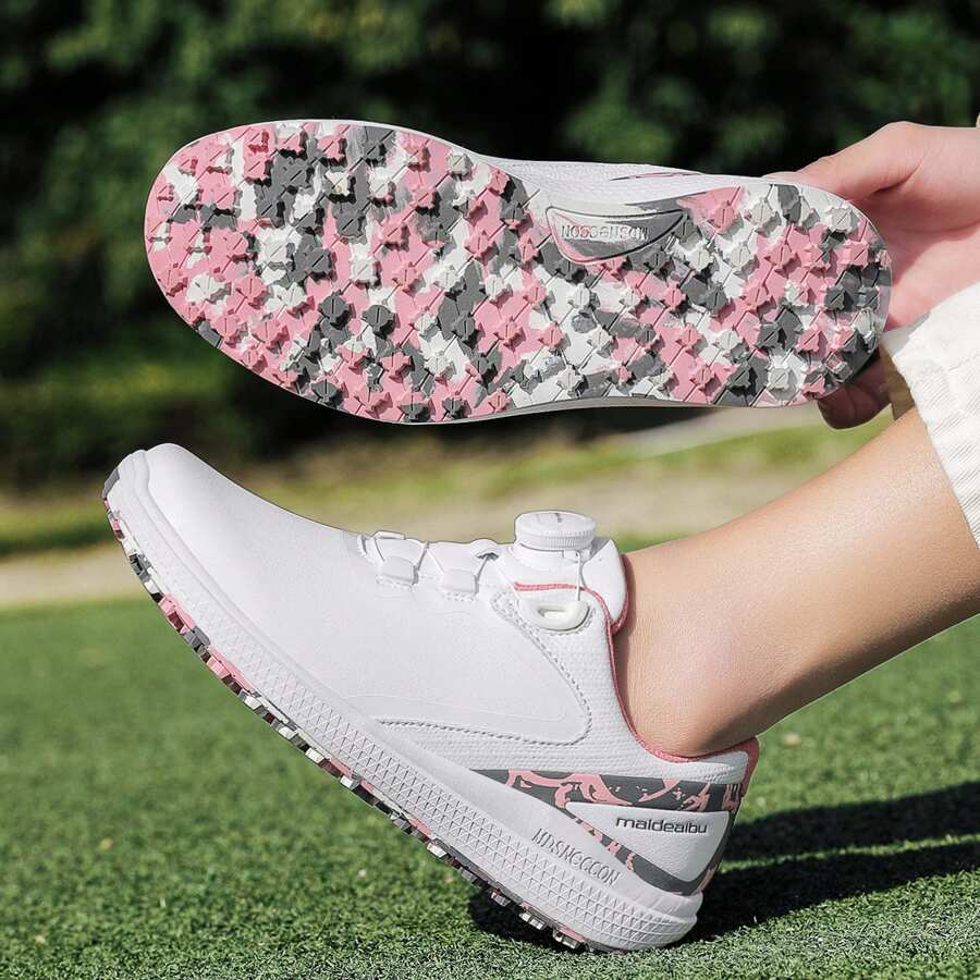 1 双女士专业高尔夫球鞋，白色和粉色组合，优雅时尚，适合日常穿着和高尔夫活动 - 粉色 - 查看 1