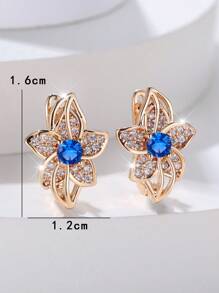 1 Pair Cute Multi-Color Cubic Zirconia Flower Hoop Earrings, Charming Wedding Jewelry Gift For Women