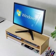 Computer Monitor Base Heightening Desk Keyboard Storage Storage Extended Thick Double-Layer Wooden Bracket Student Dormitory Desktop Storage Rack,Makeup Organizer,Organizer,Storage Organizer,Skin Care Organizer,Office Storage,Stationery Organiser,Nail Storage,Bedroom Decor - Multicolor - View 12