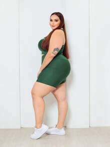 Conjunto Top Short Academia Los angeles plus size - Verde Militar - Visão 4
