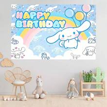 Sanrio 1 pezzo Striscione decorativo per feste di compleanno di cani in giada bianca, tema a cartoni animati, decorazioni perfette per feste di doccia, arredo camera da letto, sfondi per foto e cabine, 210 cm x 150 cm e 100 cm x 75 cm