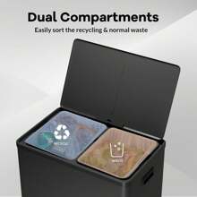 Step Dual Trash Can, 60L/16 Gallon Recycle Bins With Lid, 2 Removable Wastebusket, Step Pedal, Large Stainless Steel Double Trash Bin For Kitchen, Bathroom - 黑色 - 查看 4