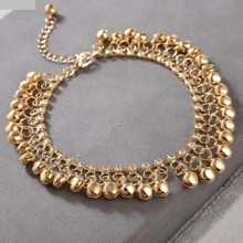 Boho-Glocken-Fußkettchen Armband Gold Strass Quaste Fußkettchen Kette Strand Sommer Fußschmuck für Frauen