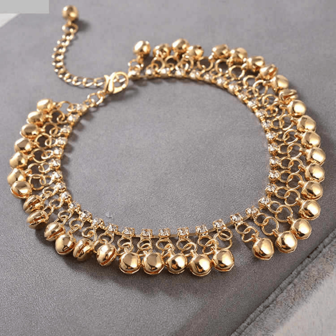 Boho Bell Anklet Bracelets Gold Rhinestone Tassel Foot Anklets Chain Beach Summer Foot Jewelry For Women