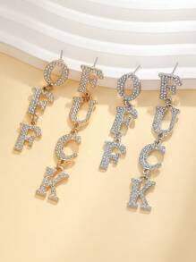 1 对复古朋克风格仿旧金属字母设计耳环，适合女士日常佩戴或节日佩戴 - 字母耳環 - 查看 8