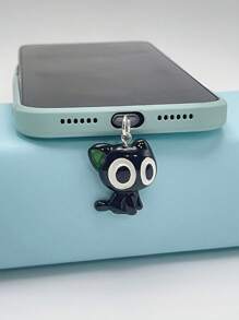 1 pieza Tapón antipolvo para puerto de carga con diseño de gato negro de ojos grandes, accesorio colgante DIY para teléfono móvil, compatible con puerto de carga iPhone/Tipo C