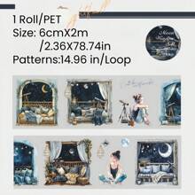 1 Roll 2M PET Tape Set Stickers For Journaling And Scrapbooking,Encounter Under The Night Sky Theme,People Character Clear Transparent Decorative Tape For Crafts, Junk Journal Supplies,Phone, Cards Back To School