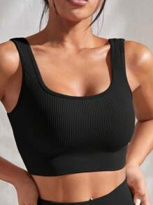 Women's Fitness Gym Set With Top And Wide-Waisted Shorts In Ribbed Knit - màu đen - Xem 4