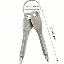 1 set (2 piezas) Destornillador portátil multiuso para exteriores con anilla, destornillador plano y de estrella, mini destornillador de llavero, destornillador plano y de estrella portátil con forma de llave para uso en exteriores, herramientas para hombres (color y estilo aleatorio)