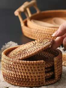 1/4/6 piezas Posavasos de ratán hechos a mano, manteles aislantes tejidos de bambú, resistentes al calor, para utensilios de cocina y comedor, juegos de té, adecuados para bodas, festivales y fiestas de mesas