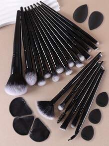 28pcs Ultimate Makeup Brush Set With Large Powder, Blush, Contour, Foundation, Concealer & Eyeshadow Brushes - Includes Water Drop Beauty Sponge, Thumb Puff & Triangle Puff - Nylon Bristles For All Skin Types