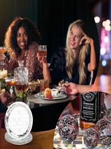 10个/50个装迪斯科纸盘，银色箔纸一次性纸盘，70年代迪斯科派对用品，单身派对迪斯科球甜点餐盘，生日70年代迪斯科派对婚礼，包含7英寸/9英寸纸盘、9盎司纸杯和餐巾纸 - 彩色 - 查看 4