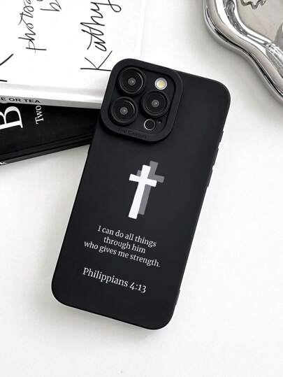 Cross Christian Pattern Phone Case, God, Jesus, Slogan Pattern Phone Case, Spiritual Comfort Christian Phone Case, 360-Degree Full Protection Black Phone Case, Compatible With IPhone & Galaxy, Phone Case, Case 17 Pro Max, Covers, Jesus Phone Case, Compatible With IPhone 13 Case, Compatible With IPhone 15 Case