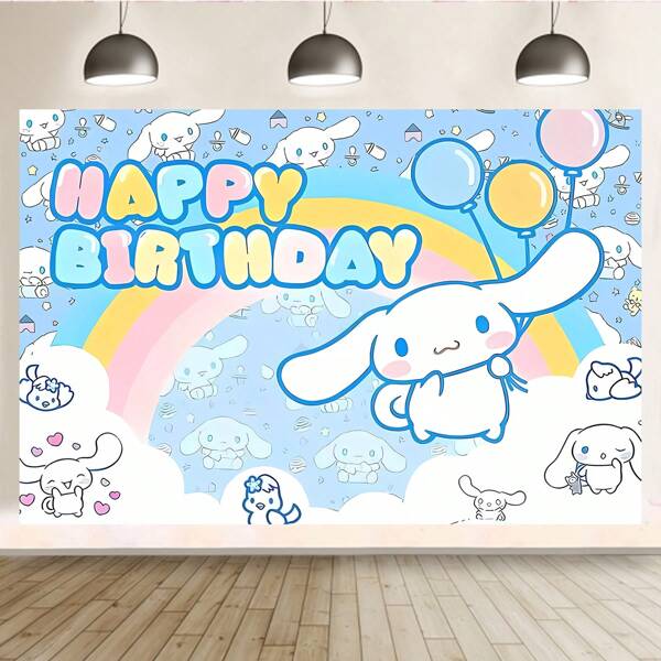 Sanrio 1 pezzo Striscione decorativo per feste di compleanno di cani in giada bianca, tema a cartoni animati, decorazioni perfette per feste di doccia, arredo camera da letto, sfondi per foto e cabine, 210 cm x 150 cm e 100 cm x 75 cm