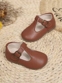 1 双女孩钩环带软底简约平底鞋，适合春夏季 - 棕色 - 查看 3