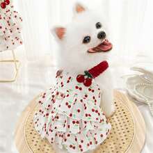 Dog Dresses For Small Dogs Girl Summer Puppy Clothes Outfit Apparel Female Cute Cat Skirt Cherry Print Ruffles Pet Dress