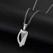 1 Stück Irische Harfe Anhänger Halskette für Damen, Schmuck aus Edelstahl, Musikinstrument aus Irland