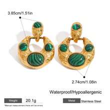 S SHOPBOHO 1Pair Stainless Steel Vintage Jewelry Green Malachite Stone Earrings Oversize Stud Earrings Party Outfit