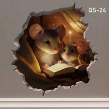 1pc Cute Reading Mouse Decorative Sticker, Self-Adhesive Wall, Baseboard, Desk, Cat Toy Sticker Film
