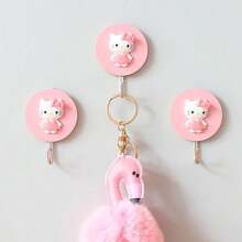 Sanrio 2pcs/Set Hello Kitty Cartoon Cute Wooden Strong Adhesive Wall Hook, Creative No-Drill Hooks For Keys, Towels, Bathroom & More Gifts Birthday Graduation