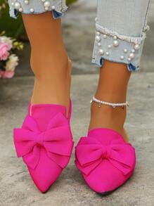 Women's Pointed Toe Flat Mules, Spring/Summer/Autumn, Size 35-45, Fashion Gold Color, Slip On Casual Everyday Wear, Suitable For Dresses - Hot Pink - View 6